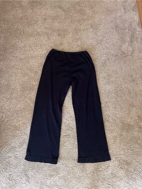 DONNI. Black Ribbed Cropped Wide-Leg Pants